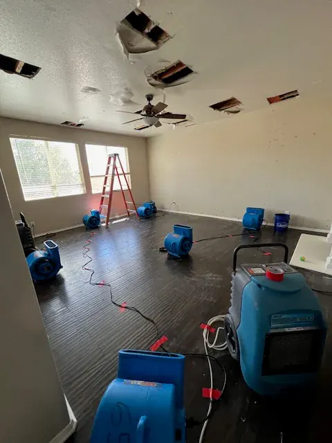 Water damage drying equipment deployed in a Canyon Lake home