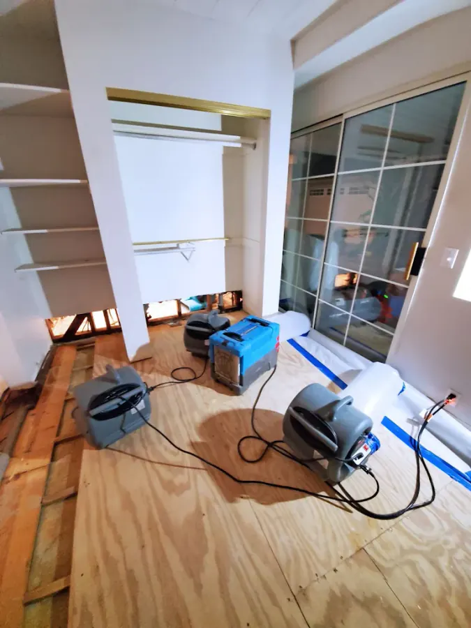 New construction water damage dryout with air movers in Menifee, CA
