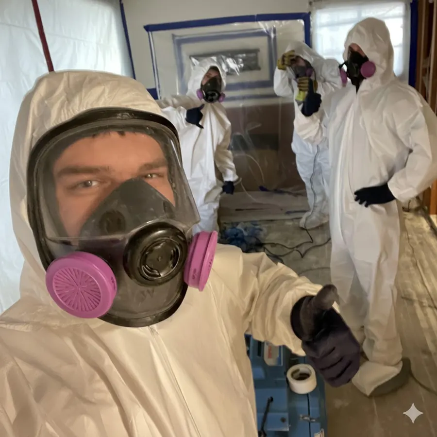 Rapid Clean Restoration crew in full protective equipment on site